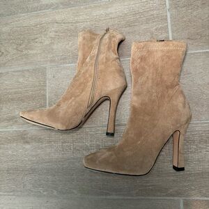 Nude Suede Booties Boots Size 6.5